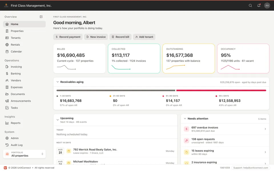 UnitConnect home dashboard